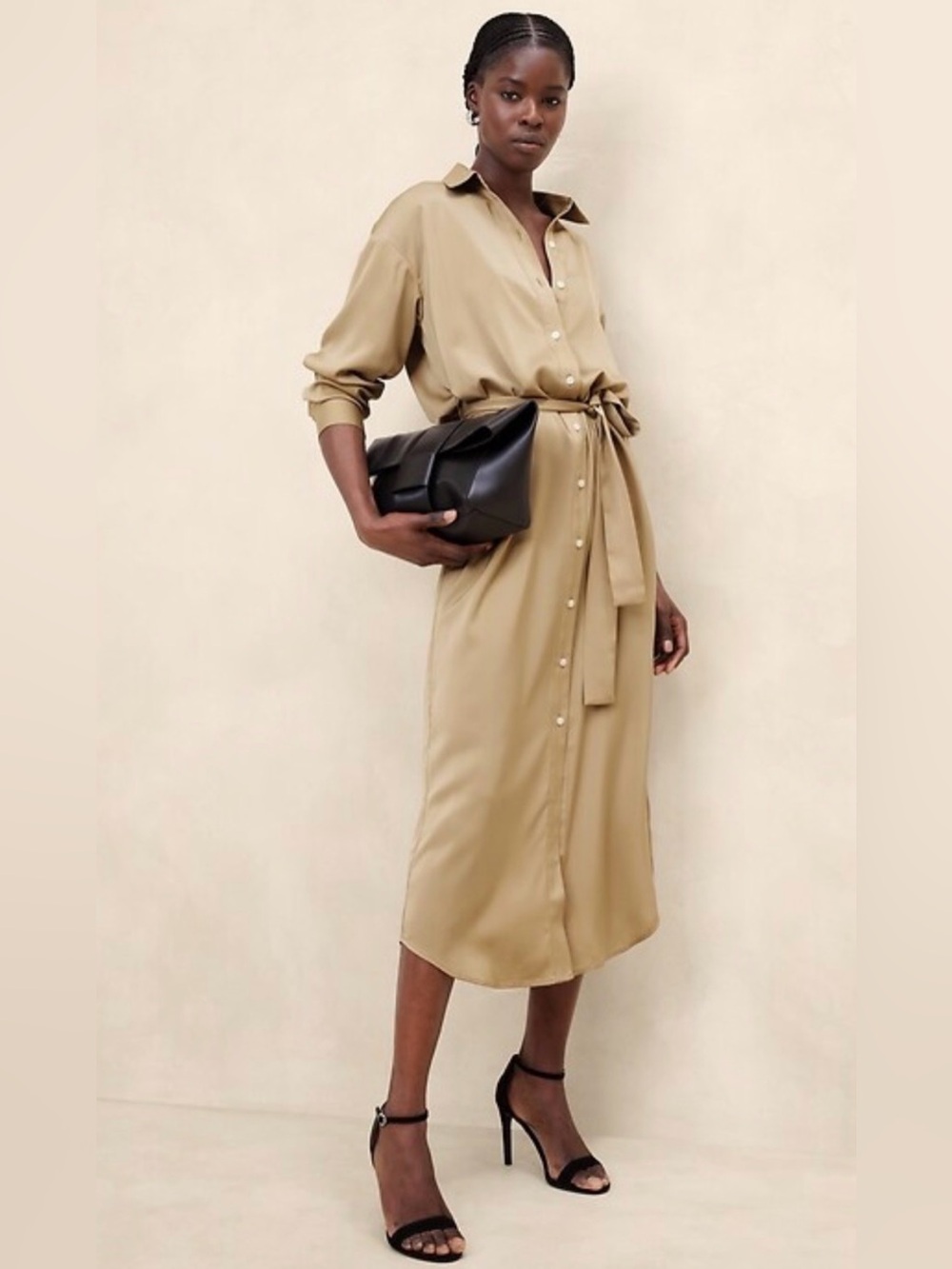 Banana Republic Tie Waist Long Shirt Dress New British Khaki, Size S